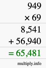 How to calculate 949 times 69 using long multiplication