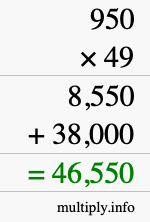 How to calculate 950 times 49 using long multiplication