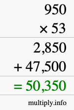 How to calculate 950 times 53 using long multiplication