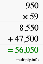 How to calculate 950 times 59 using long multiplication