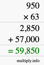 How to calculate 950 times 63 using long multiplication