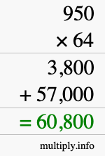 How to calculate 950 times 64 using long multiplication