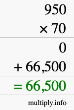 How to calculate 950 times 70 using long multiplication