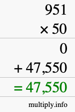 How to calculate 951 times 50 using long multiplication