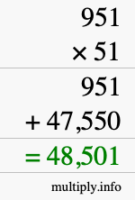 How to calculate 951 times 51 using long multiplication