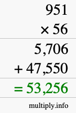 How to calculate 951 times 56 using long multiplication