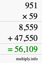How to calculate 951 times 59 using long multiplication