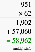 How to calculate 951 times 62 using long multiplication