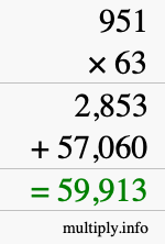 How to calculate 951 times 63 using long multiplication