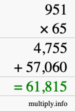 How to calculate 951 times 65 using long multiplication