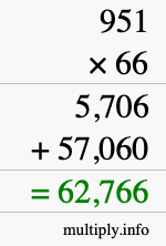 How to calculate 951 times 66 using long multiplication