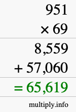 How to calculate 951 times 69 using long multiplication