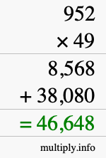 How to calculate 952 times 49 using long multiplication