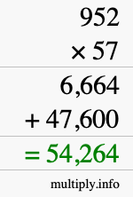 How to calculate 952 times 57 using long multiplication