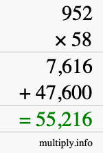How to calculate 952 times 58 using long multiplication How to calculate 952 times 58 using long multiplication
