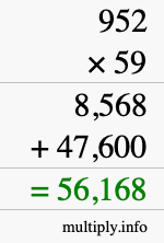 How to calculate 952 times 59 using long multiplication