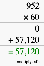 How to calculate 952 times 60 using long multiplication