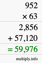 How to calculate 952 times 63 using long multiplication