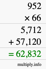 How to calculate 952 times 66 using long multiplication