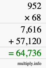 How to calculate 952 times 68 using long multiplication