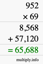 How to calculate 952 times 69 using long multiplication