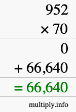 How to calculate 952 times 70 using long multiplication
