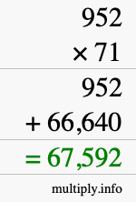 How to calculate 952 times 71 using long multiplication