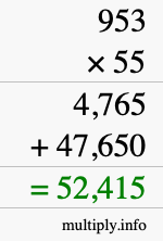 How to calculate 953 times 55 using long multiplication