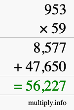 How to calculate 953 times 59 using long multiplication