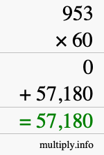 How to calculate 953 times 60 using long multiplication