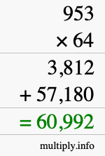 How to calculate 953 times 64 using long multiplication