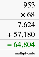 How to calculate 953 times 68 using long multiplication