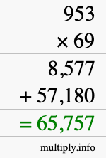 How to calculate 953 times 69 using long multiplication
