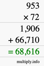 How to calculate 953 times 72 using long multiplication