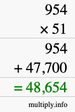 How to calculate 954 times 51 using long multiplication
