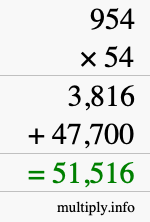 How to calculate 954 times 54 using long multiplication