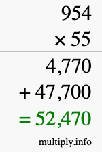 How to calculate 954 times 55 using long multiplication
