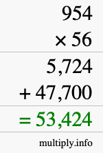 How to calculate 954 times 56 using long multiplication