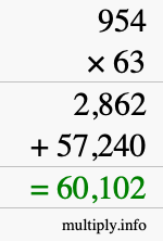 How to calculate 954 times 63 using long multiplication