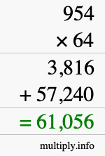How to calculate 954 times 64 using long multiplication