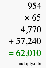 How to calculate 954 times 65 using long multiplication