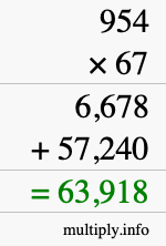 How to calculate 954 times 67 using long multiplication