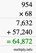 How to calculate 954 times 68 using long multiplication