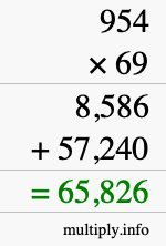 How to calculate 954 times 69 using long multiplication