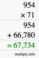 How to calculate 954 times 71 using long multiplication