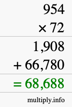 How to calculate 954 times 72 using long multiplication