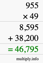 How to calculate 955 times 49 using long multiplication
