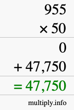 How to calculate 955 times 50 using long multiplication