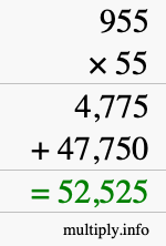 How to calculate 955 times 55 using long multiplication