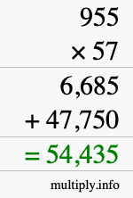 How to calculate 955 times 57 using long multiplication
